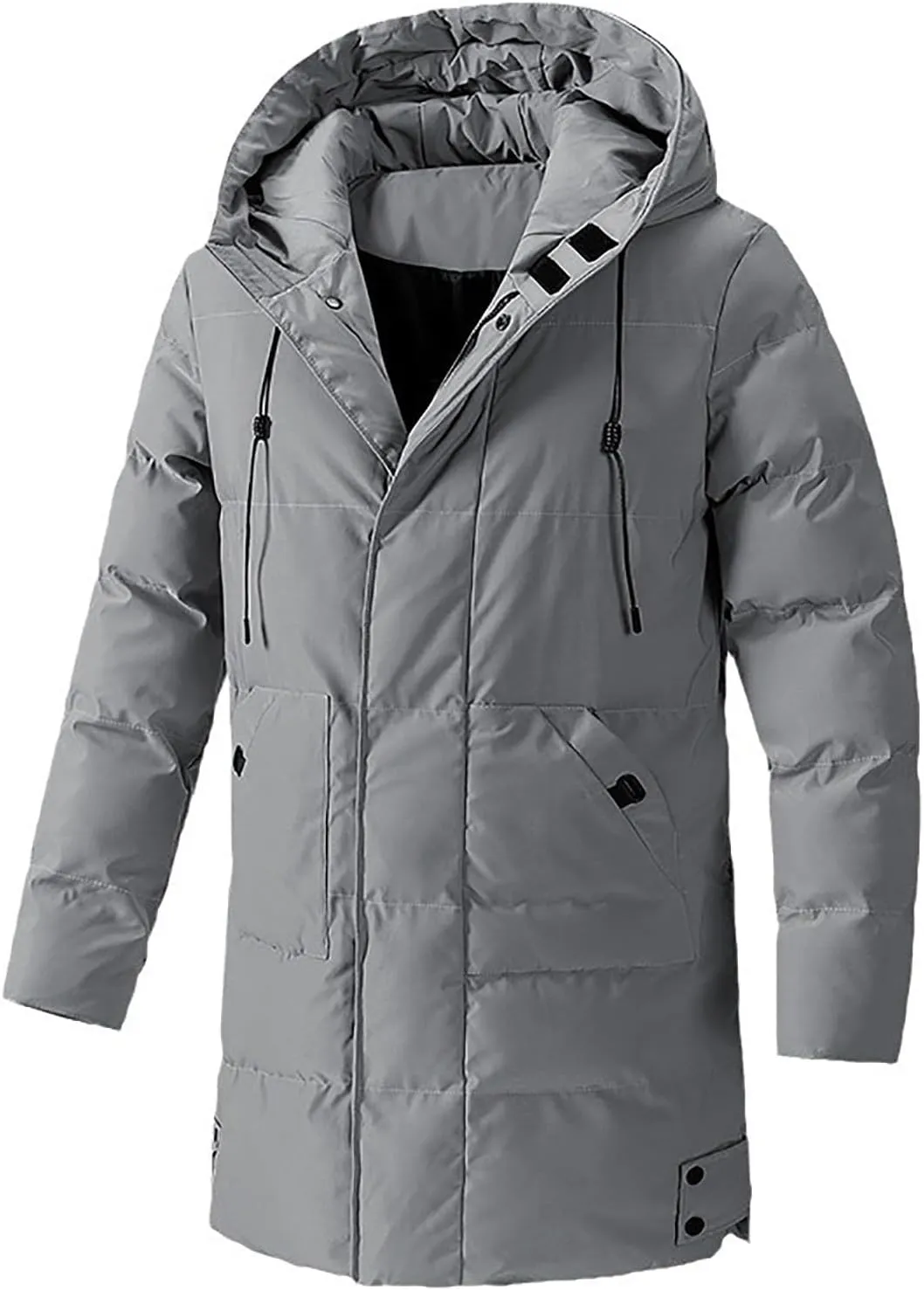 Men's Long Puffer Jacket Hooded Down Coats Winter Warm Windbreaker Overcoat