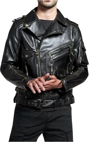 Men's Matte Black Leather Motorcycle Biker Rider Jacket Casual Faux Leather Jackets Lightweight Zip Up Biker Coats