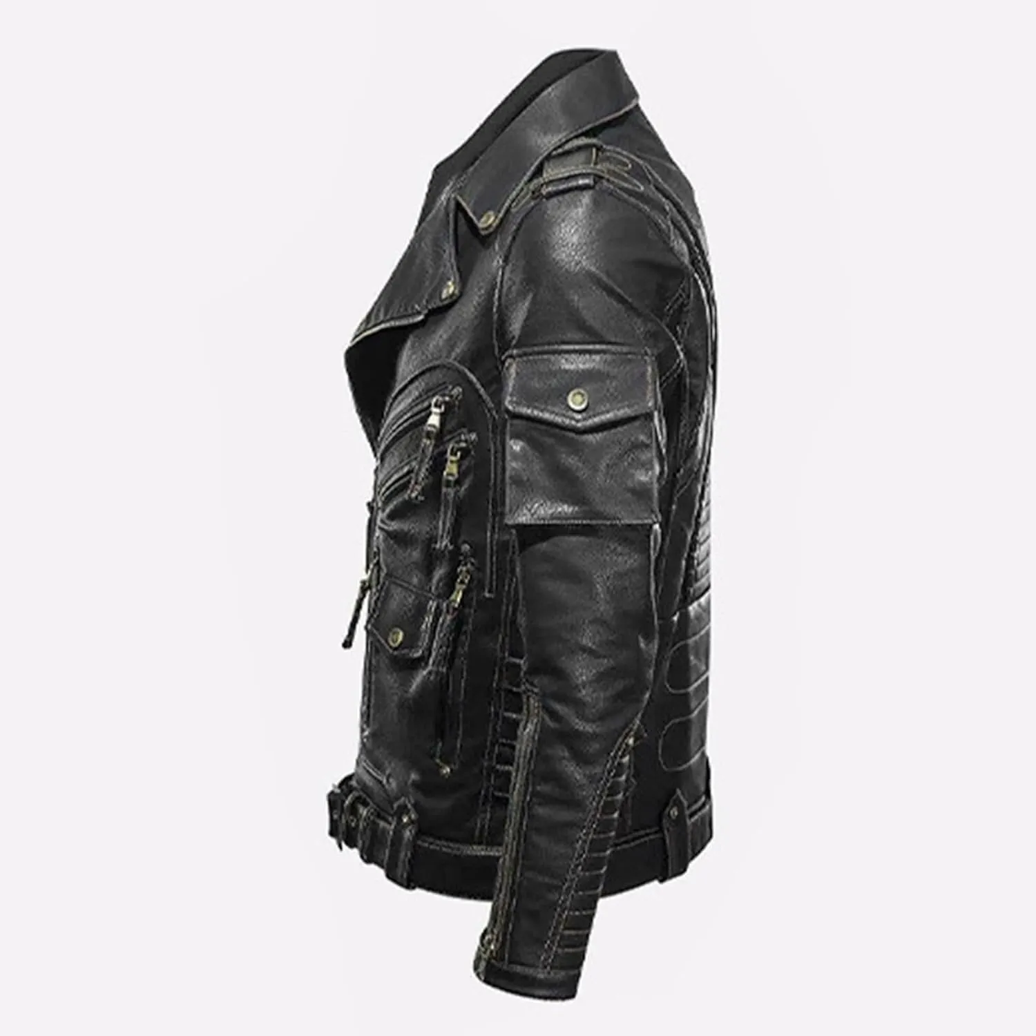 Men's Matte Black Leather Motorcycle Biker Rider Jacket Casual Faux Leather Jackets Lightweight Zip Up Biker Coats