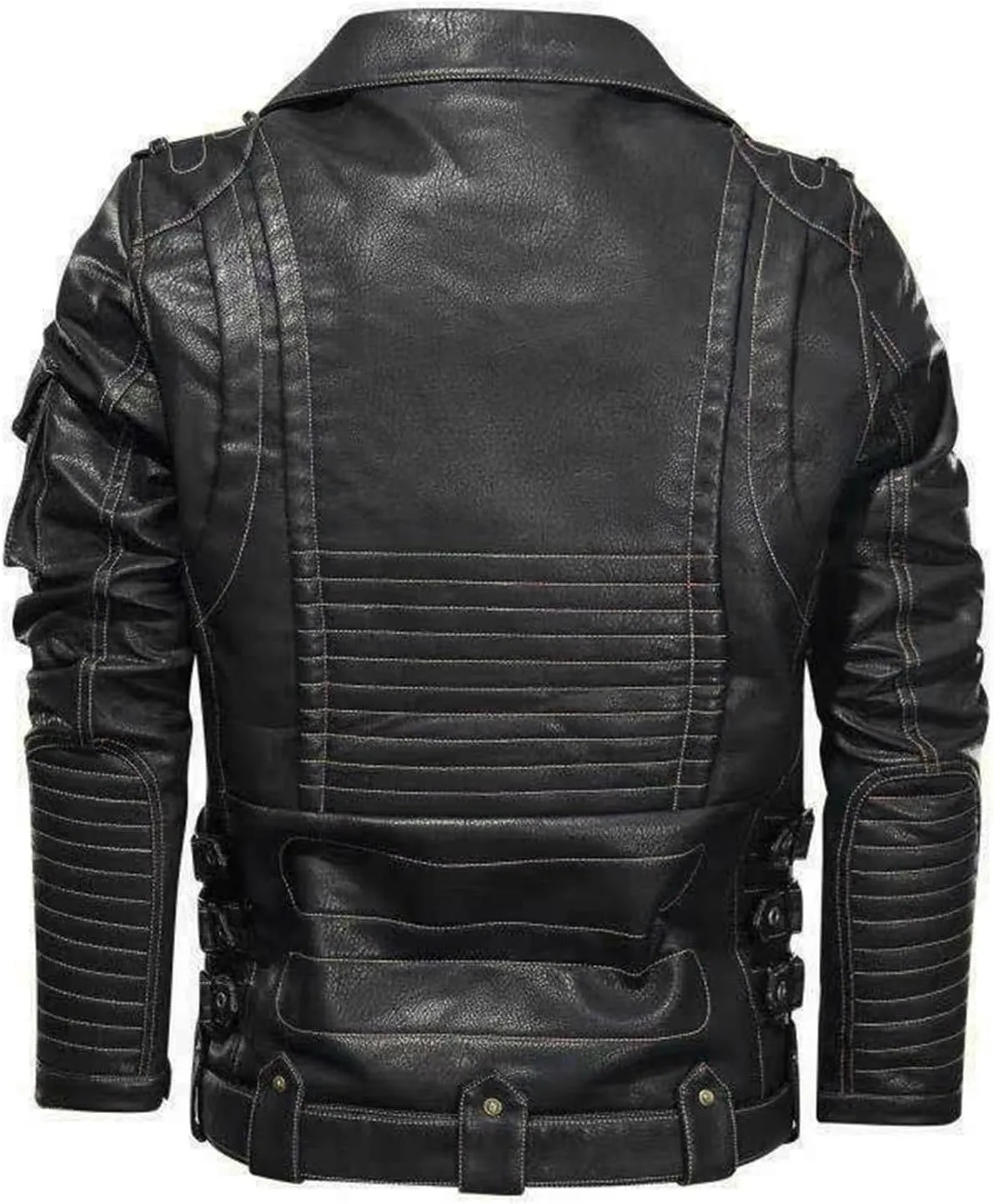 Men's Matte Black Leather Motorcycle Biker Rider Jacket Casual Faux Leather Jackets Lightweight Zip Up Biker Coats