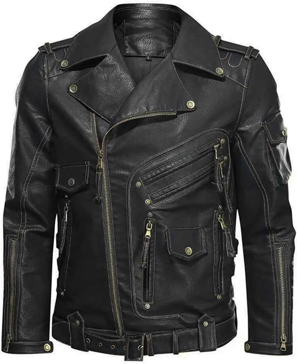 Men's Matte Black Leather Motorcycle Biker Rider Jacket Casual Faux Leather Jackets Lightweight Zip Up Biker Coats