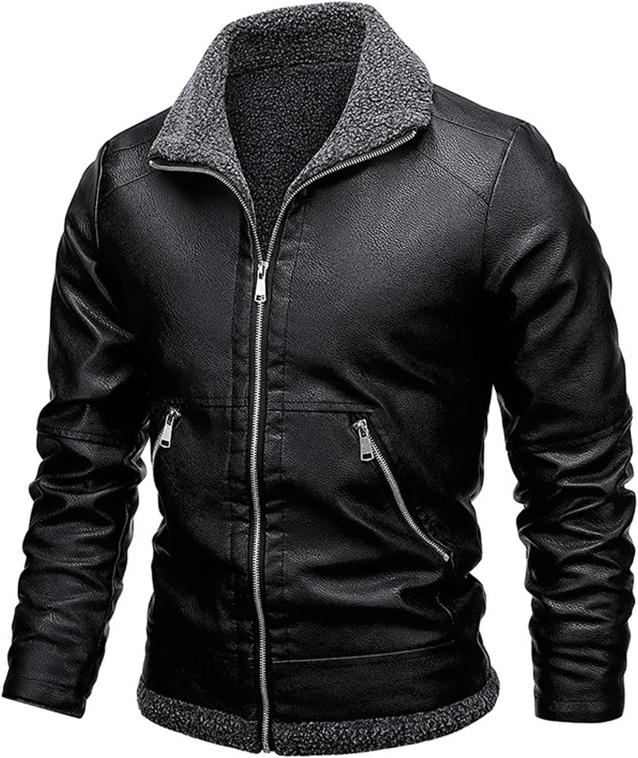 Men's Motorcycle Bomber Jacket Sherpa Fleece Lined Winter Jackets Lapel Collar Western Coat Moto Trucker Outerwear