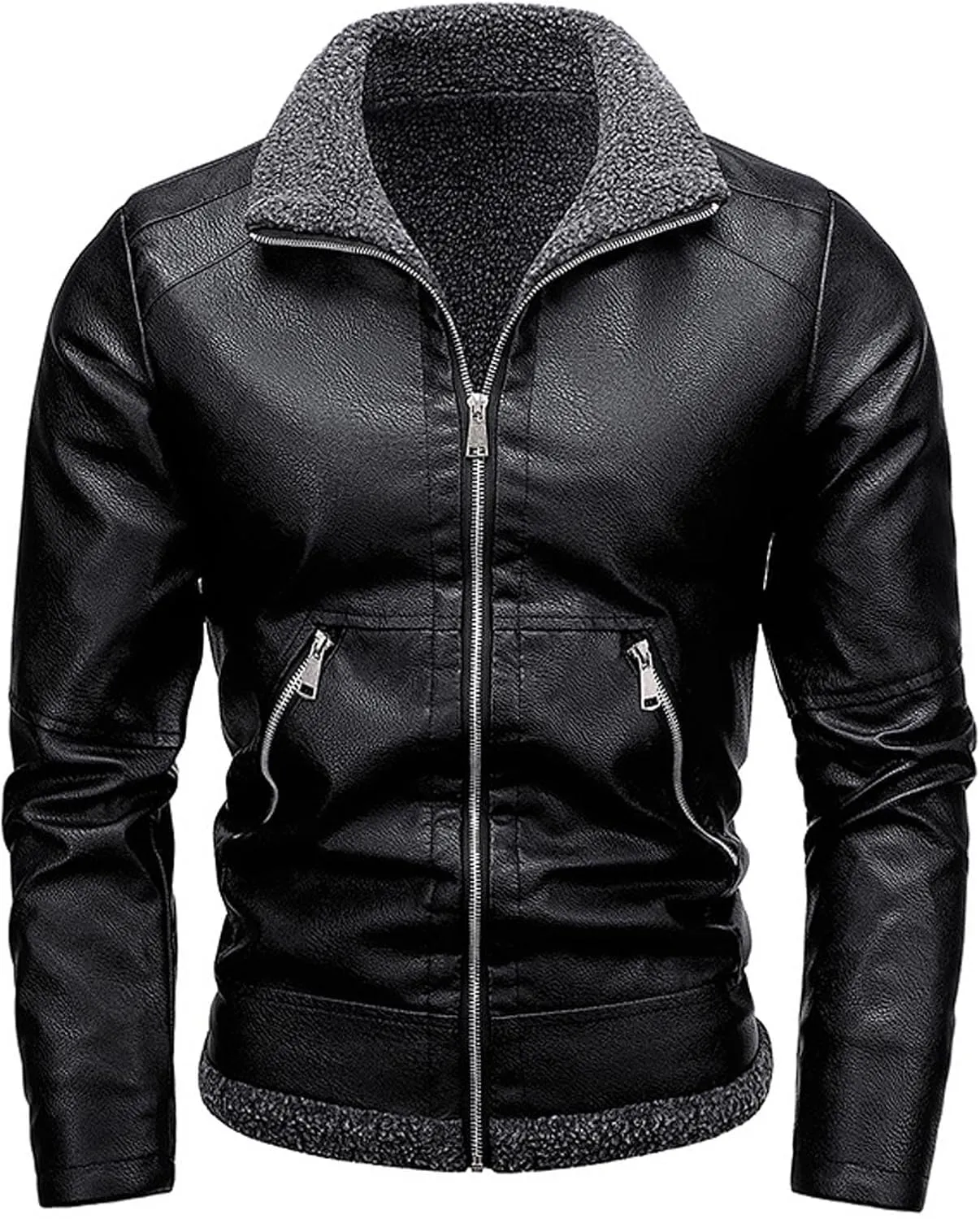 Men's Motorcycle Bomber Jacket Sherpa Fleece Lined Winter Jackets Lapel Collar Western Coat Moto Trucker Outerwear