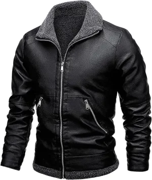 Men's Motorcycle Bomber Jacket Sherpa Fleece Lined Winter Jackets Lapel Collar Western Coat Moto Trucker Outerwear