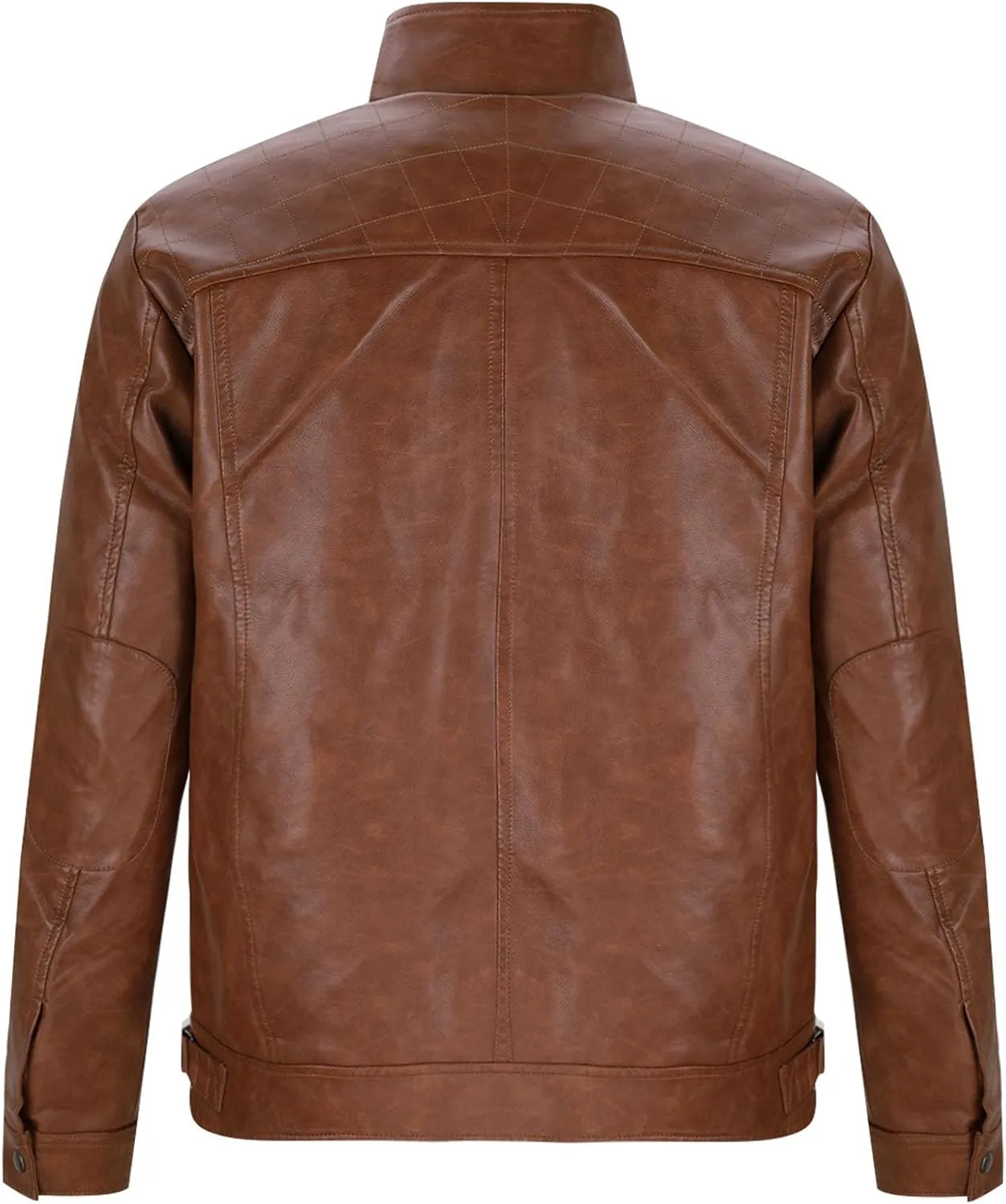 Mens Motorcycle PU Leather Jackets Stand Collar Biker Windbreaker Zip-up Slim Fit Outwear Trendy Motor Biker Jacket