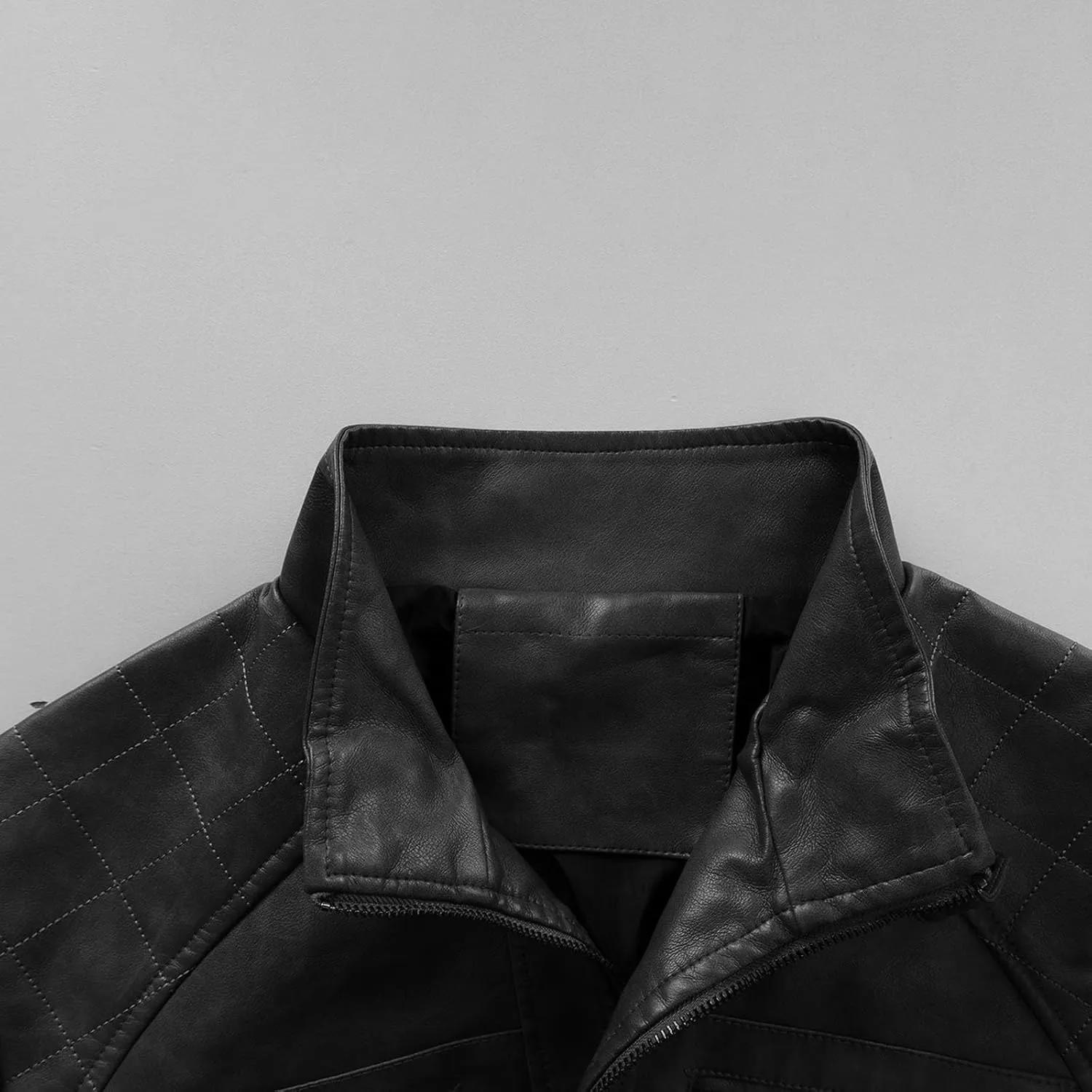 Mens Motorcycle PU Leather Jackets Stand Collar Biker Windbreaker Zip-up Slim Fit Outwear Trendy Motor Biker Jacket