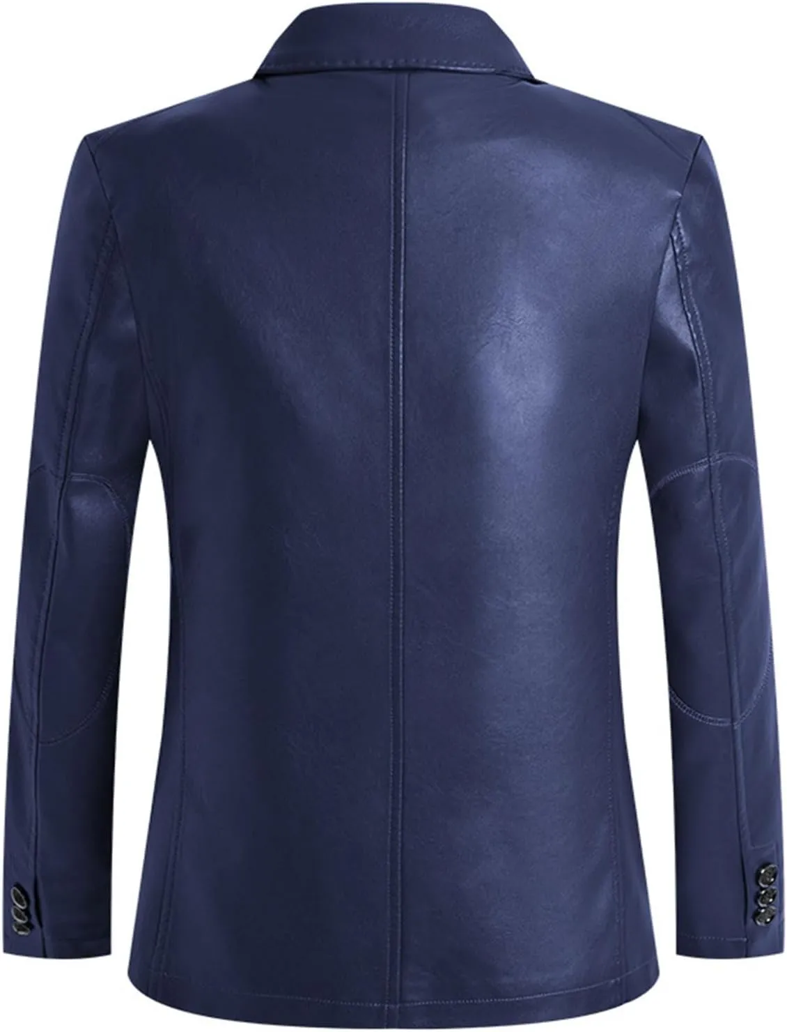 Mens Notch Lapel Leather Dress Suit Jacket Male Business Casual Faux Leather Blazer Jacket Motorcycle Jacket