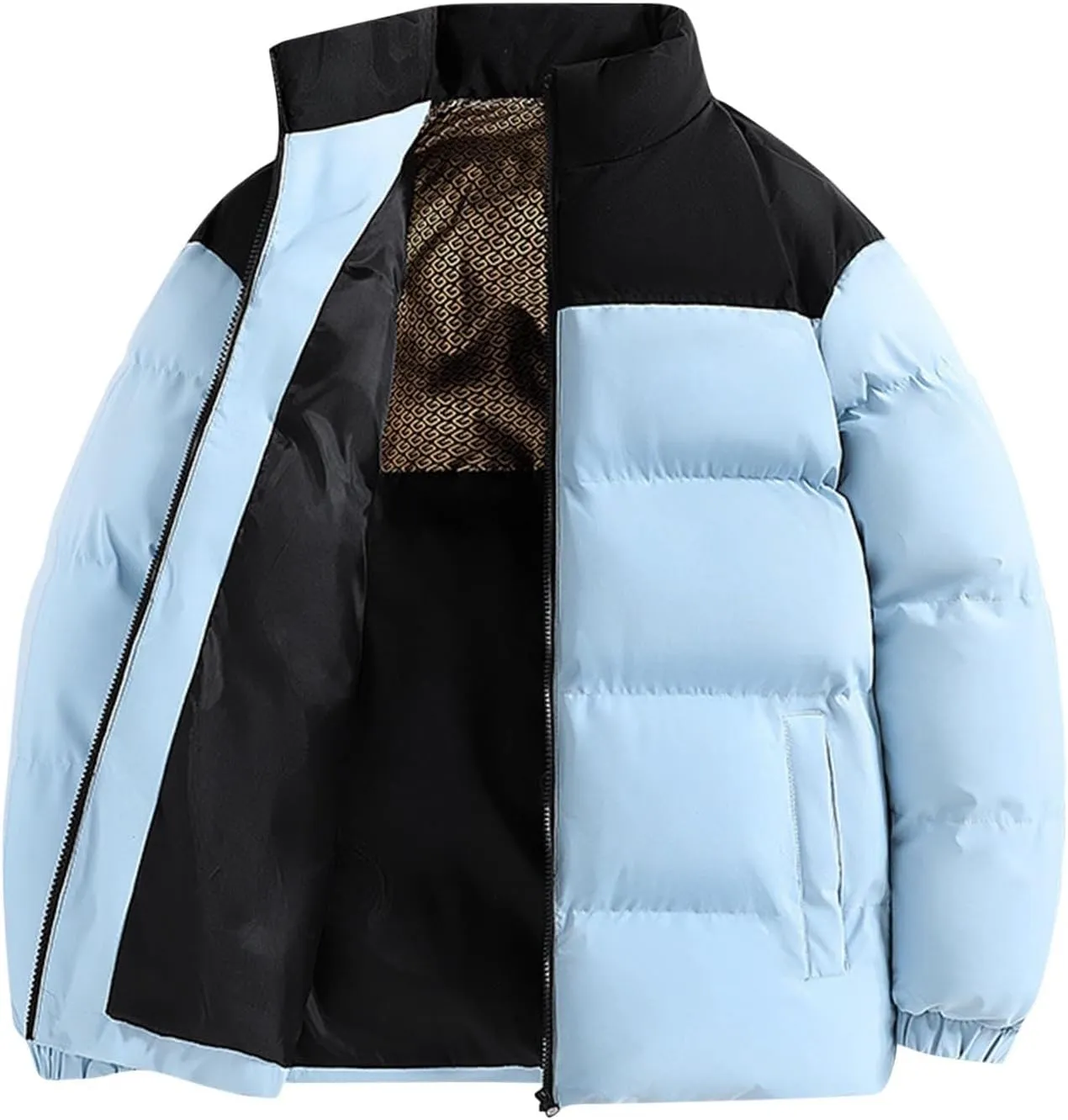 Men's Puffer Jackets Lightweight Warm Windproof Coat Winter Water-Repellent Windbreaker Stand Collar Quilted Jacket