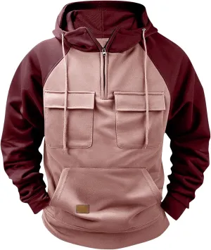 Men's Pullover Hoodies Formal Comfy Long Sleeve Sweatshirts Graphic Quarter Zip Sweaters with Hooded