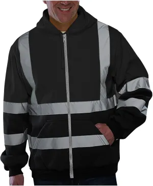 Mens Safety Fleece Hoodie Jacket High Visibility Full Zip Sweatshirt Reflective Work Utility Hooded Tops with Pocket
