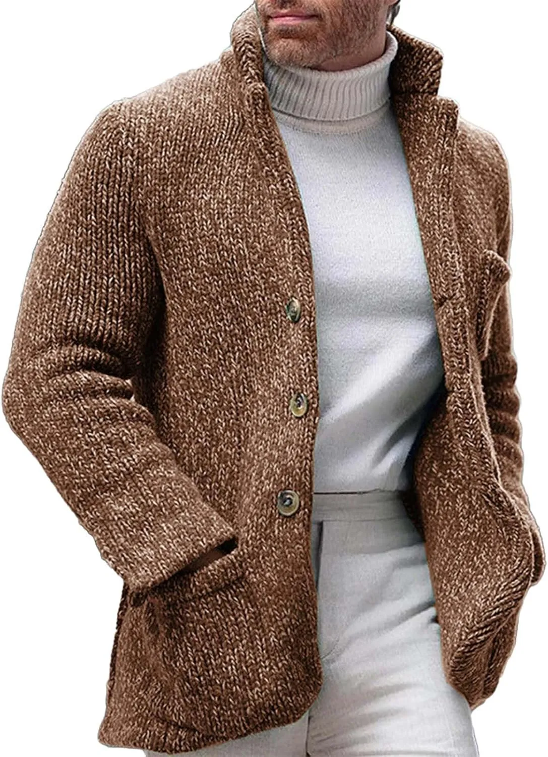Mens Shawl Collar Cardigan Sweater Cable Knit Button Down Fall Winter Chunky Sweaters Open Front Rainbow Jumpers