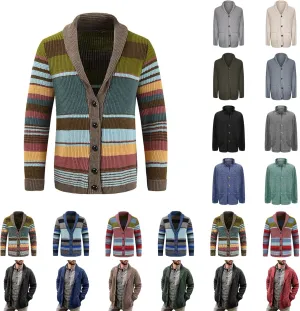 Mens Shawl Collar Cardigan Sweater Cable Knit Button Down Fall Winter Chunky Sweaters Open Front Rainbow Jumpers