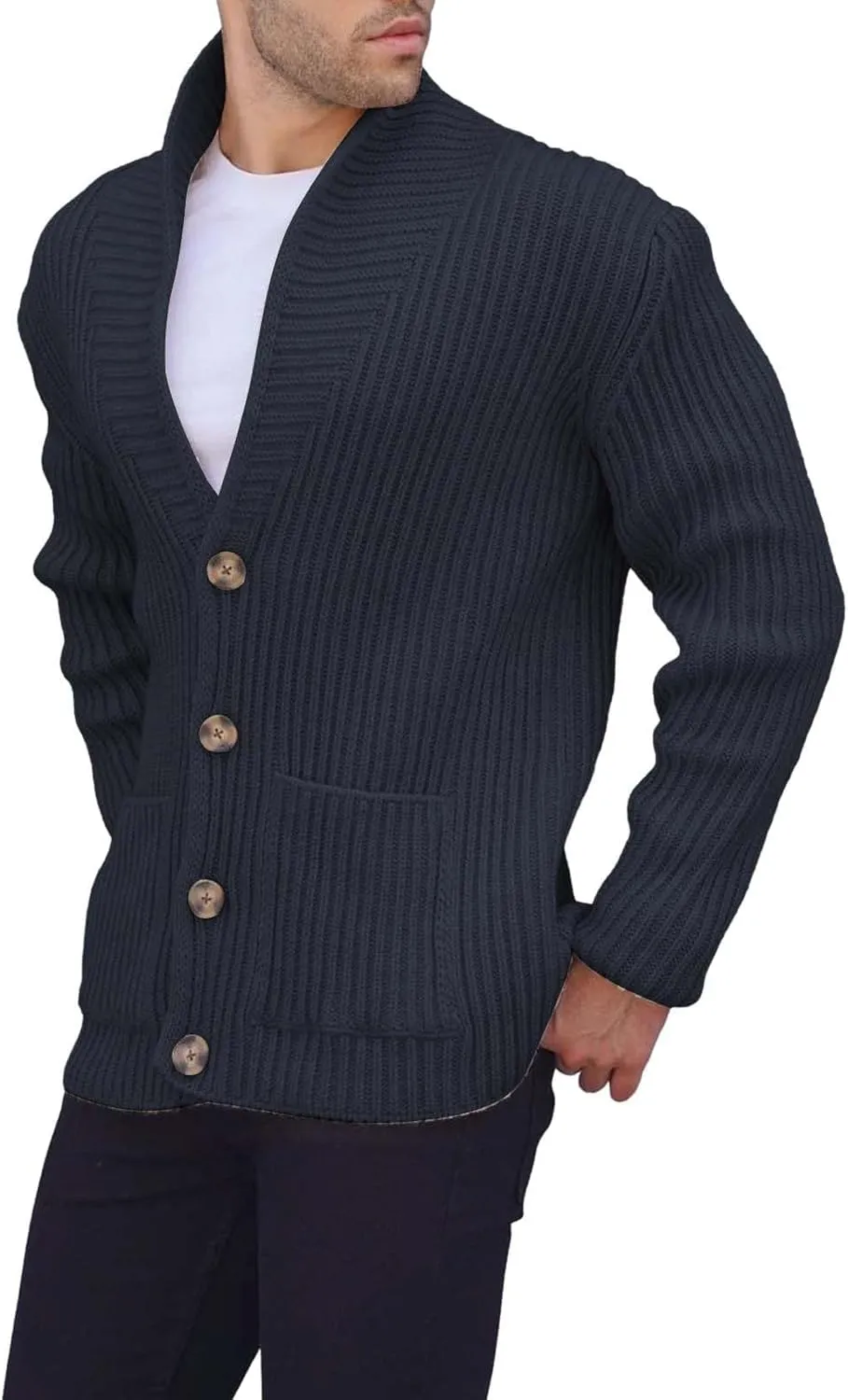 Mens Shawl Collar Cardigan Sweater Cable Knit Button Down Fall Winter Chunky Sweaters Open Front Rainbow Jumpers