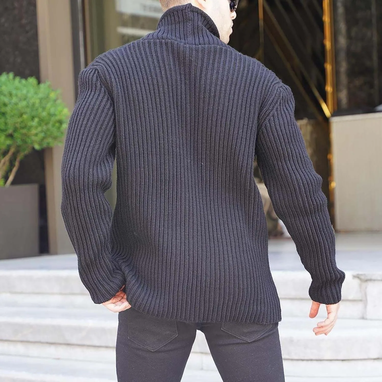 Mens Shawl Collar Cardigan Sweater Cable Knit Button Down Fall Winter Chunky Sweaters Open Front Rainbow Jumpers