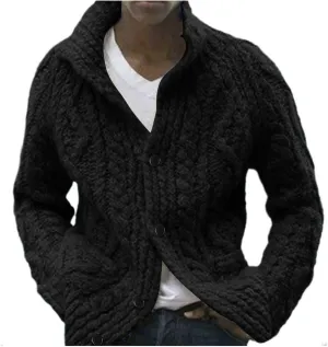 Mens Shawl Collar Cardigan Sweater Cable Knitted Button Down Solid Color Sweaters Chunky Fall Winter Outwear
