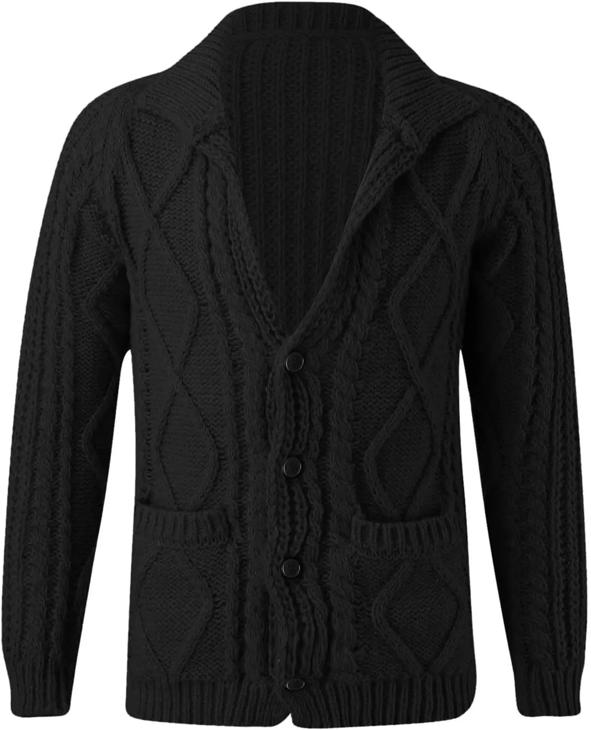 Mens Shawl Collar Cardigan Sweater Cable Knitted Button Down Solid Color Sweaters Chunky Fall Winter Outwear