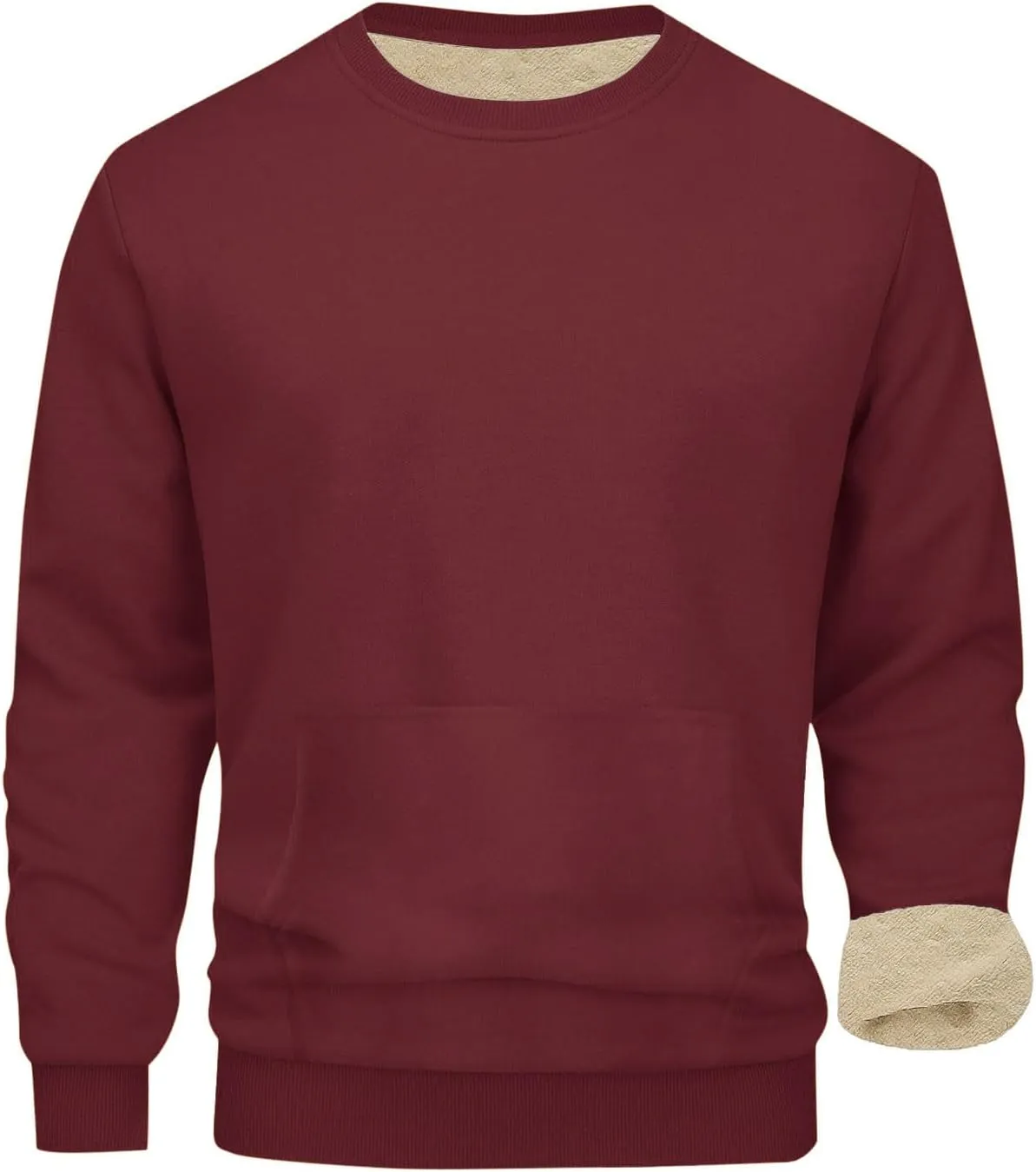 Mens Sherpa Lined Sweatshirts Warm Soft Crewneck Fleece Pullover Winter Heavyweight Long Sleeve Underwear with Pocket
