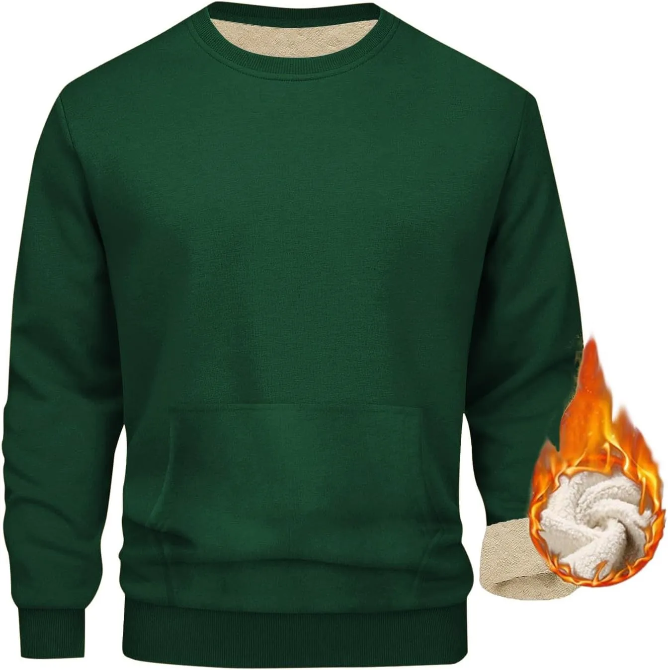 Mens Sherpa Lined Sweatshirts Warm Soft Crewneck Fleece Pullover Winter Heavyweight Long Sleeve Underwear with Pocket