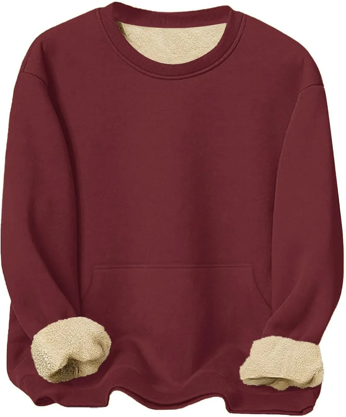 Mens Sherpa Lined Sweatshirts Warm Soft Crewneck Fleece Pullover Winter Heavyweight Long Sleeve Underwear with Pocket