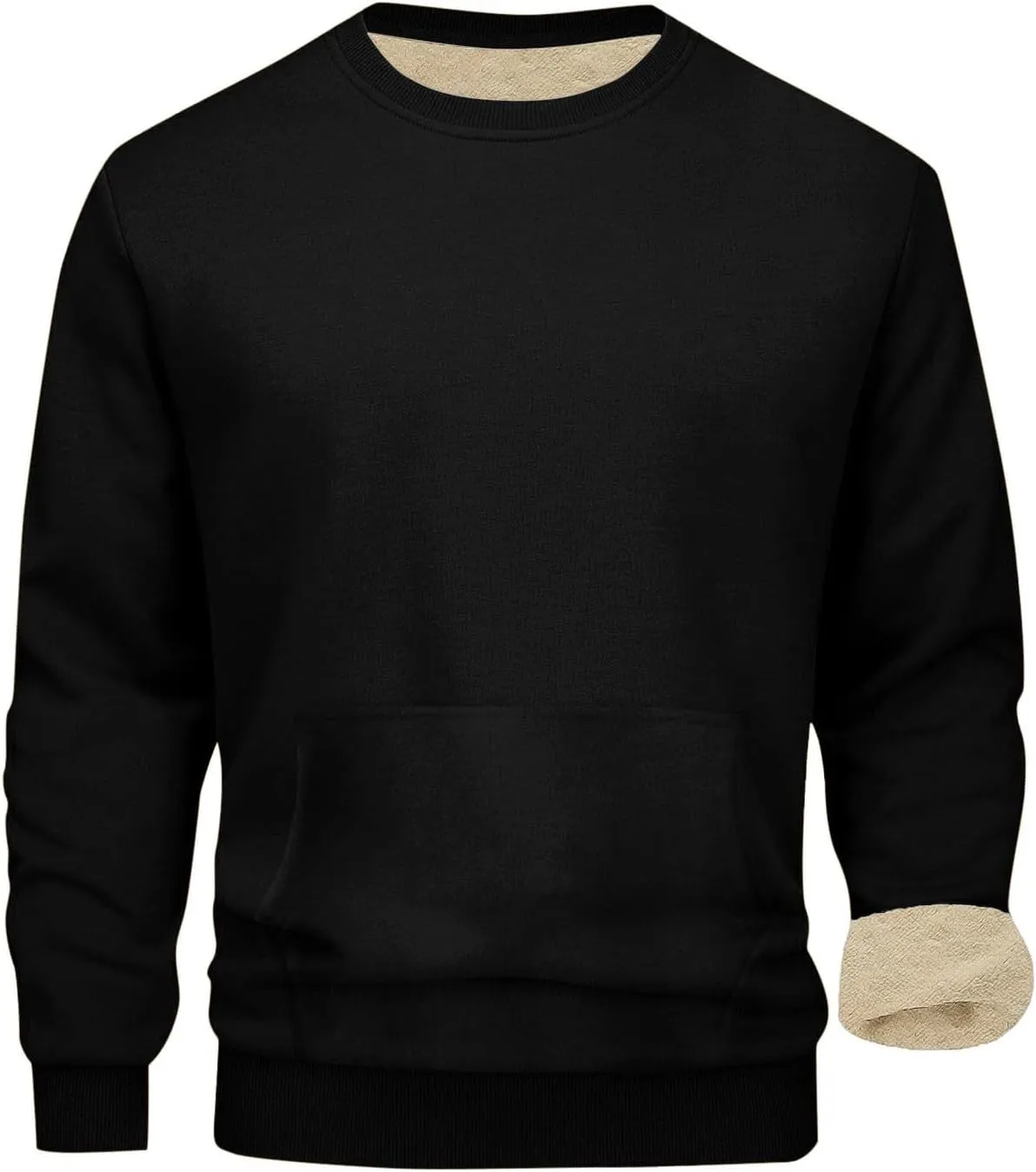 Mens Sherpa Lined Sweatshirts Warm Soft Crewneck Fleece Pullover Winter Heavyweight Long Sleeve Underwear with Pocket