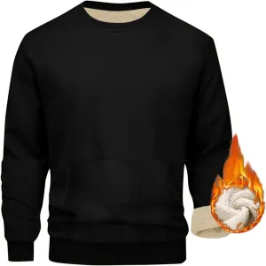 Mens Sherpa Lined Sweatshirts Warm Soft Crewneck Fleece Pullover Winter Heavyweight Long Sleeve Underwear with Pocket