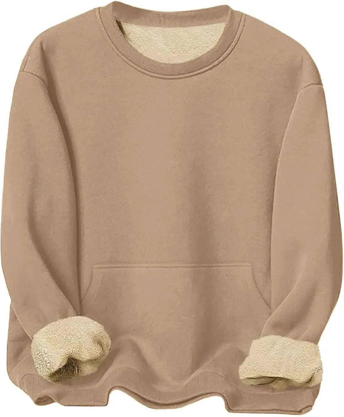 Mens Sherpa Lined Sweatshirts Warm Soft Crewneck Fleece Pullover Winter Heavyweight Long Sleeve Underwear with Pocket