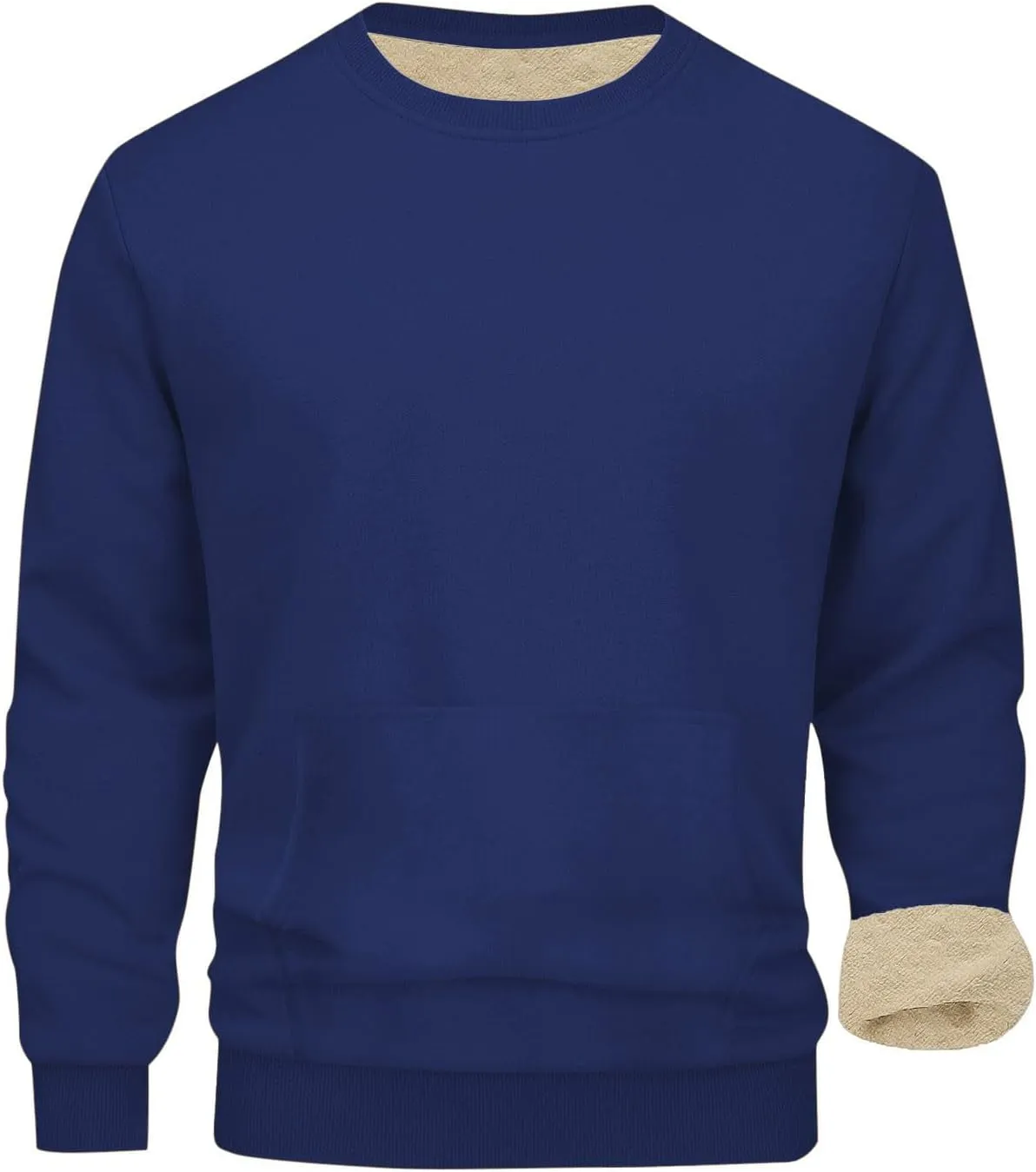 Mens Sherpa Lined Sweatshirts Warm Soft Crewneck Fleece Pullover Winter Heavyweight Long Sleeve Underwear with Pocket