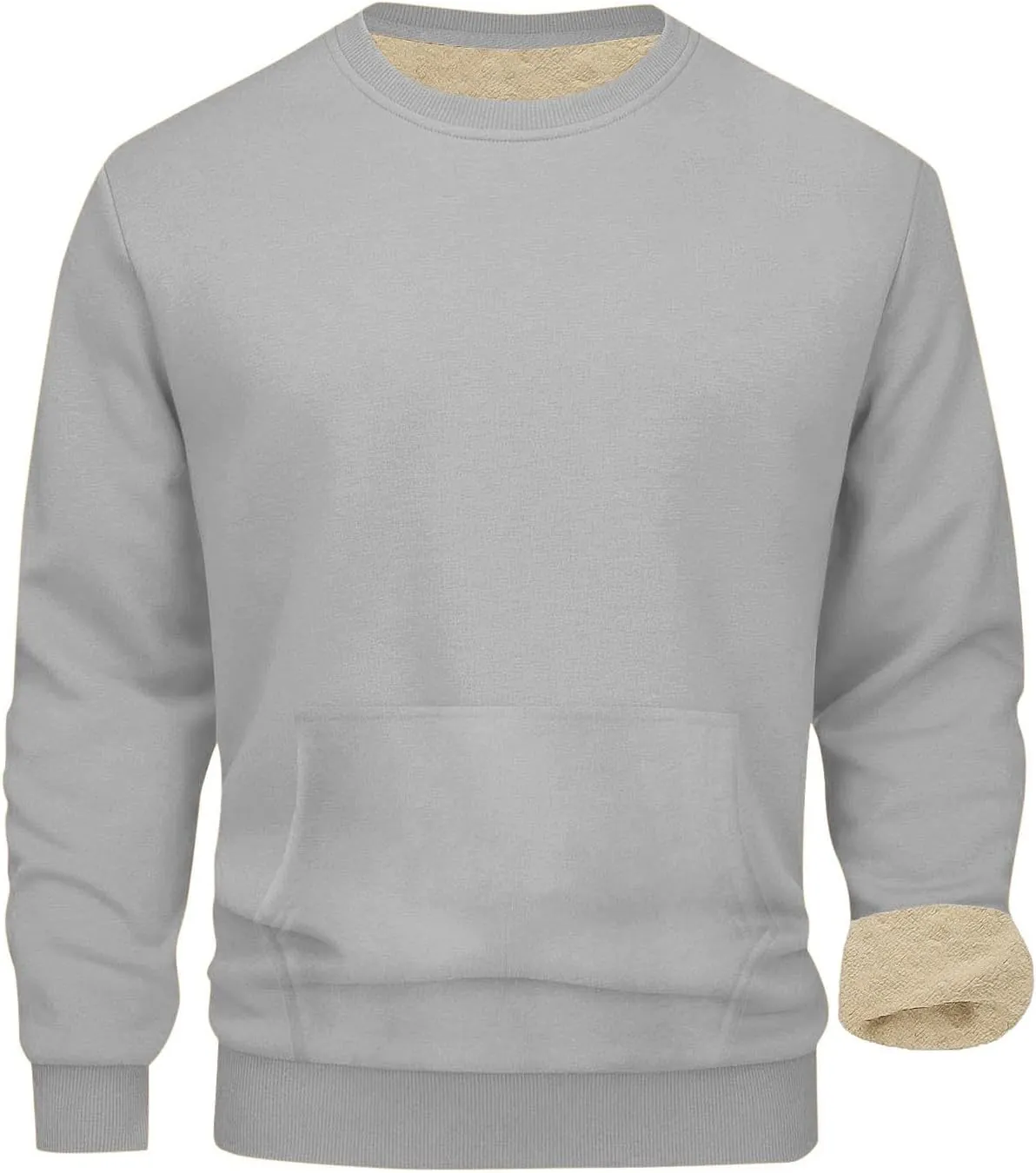Mens Sherpa Lined Sweatshirts Warm Soft Crewneck Fleece Pullover Winter Heavyweight Long Sleeve Underwear with Pocket