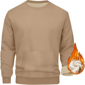 Mens Sherpa Lined Sweatshirts Warm Soft Crewneck Fleece Pullover Winter Heavyweight Long Sleeve Underwear with Pocket