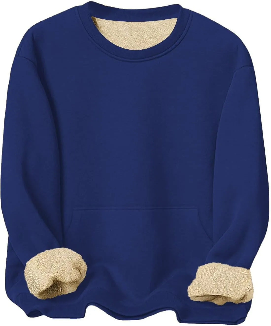 Mens Sherpa Lined Sweatshirts Warm Soft Crewneck Fleece Pullover Winter Heavyweight Long Sleeve Underwear with Pocket
