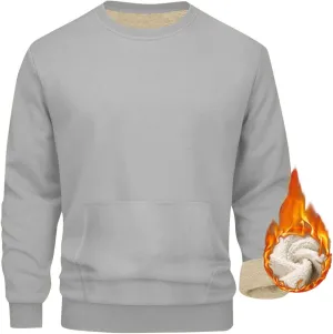 Mens Sherpa Lined Sweatshirts Warm Soft Crewneck Fleece Pullover Winter Heavyweight Long Sleeve Underwear with Pocket