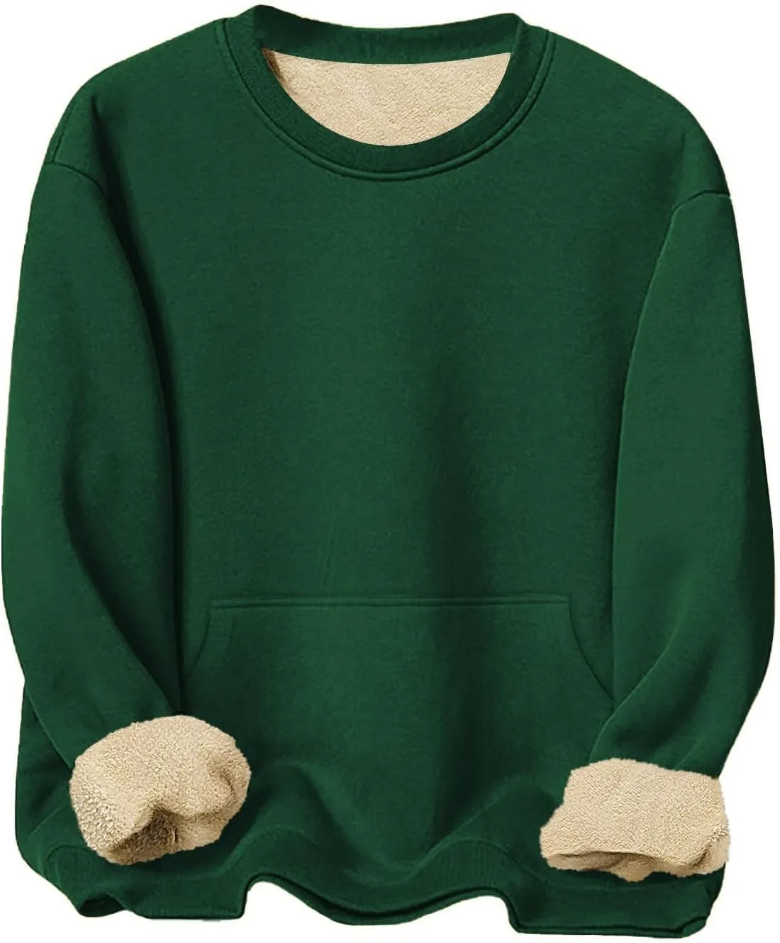 Mens Sherpa Lined Sweatshirts Warm Soft Crewneck Fleece Pullover Winter Heavyweight Long Sleeve Underwear with Pocket