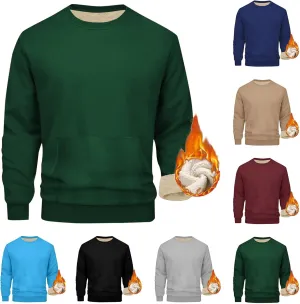 Mens Sherpa Lined Sweatshirts Warm Soft Crewneck Fleece Pullover Winter Heavyweight Long Sleeve Underwear with Pocket