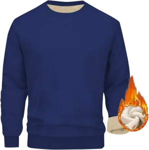 Mens Sherpa Lined Sweatshirts Warm Soft Crewneck Fleece Pullover Winter Heavyweight Long Sleeve Underwear with Pocket