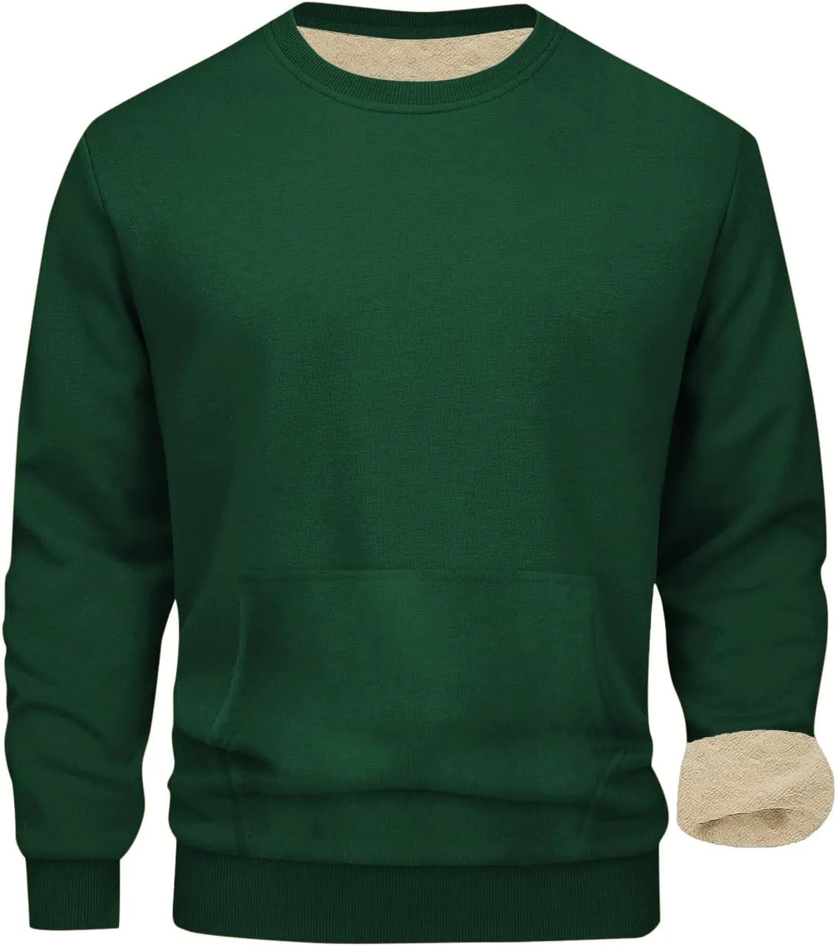 Mens Sherpa Lined Sweatshirts Warm Soft Crewneck Fleece Pullover Winter Heavyweight Long Sleeve Underwear with Pocket