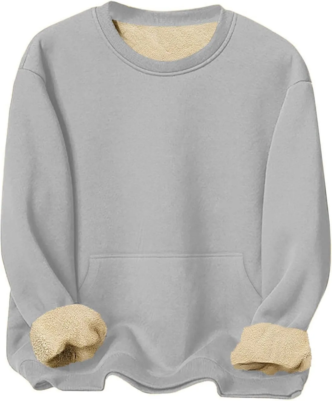 Mens Sherpa Lined Sweatshirts Warm Soft Crewneck Fleece Pullover Winter Heavyweight Long Sleeve Underwear with Pocket