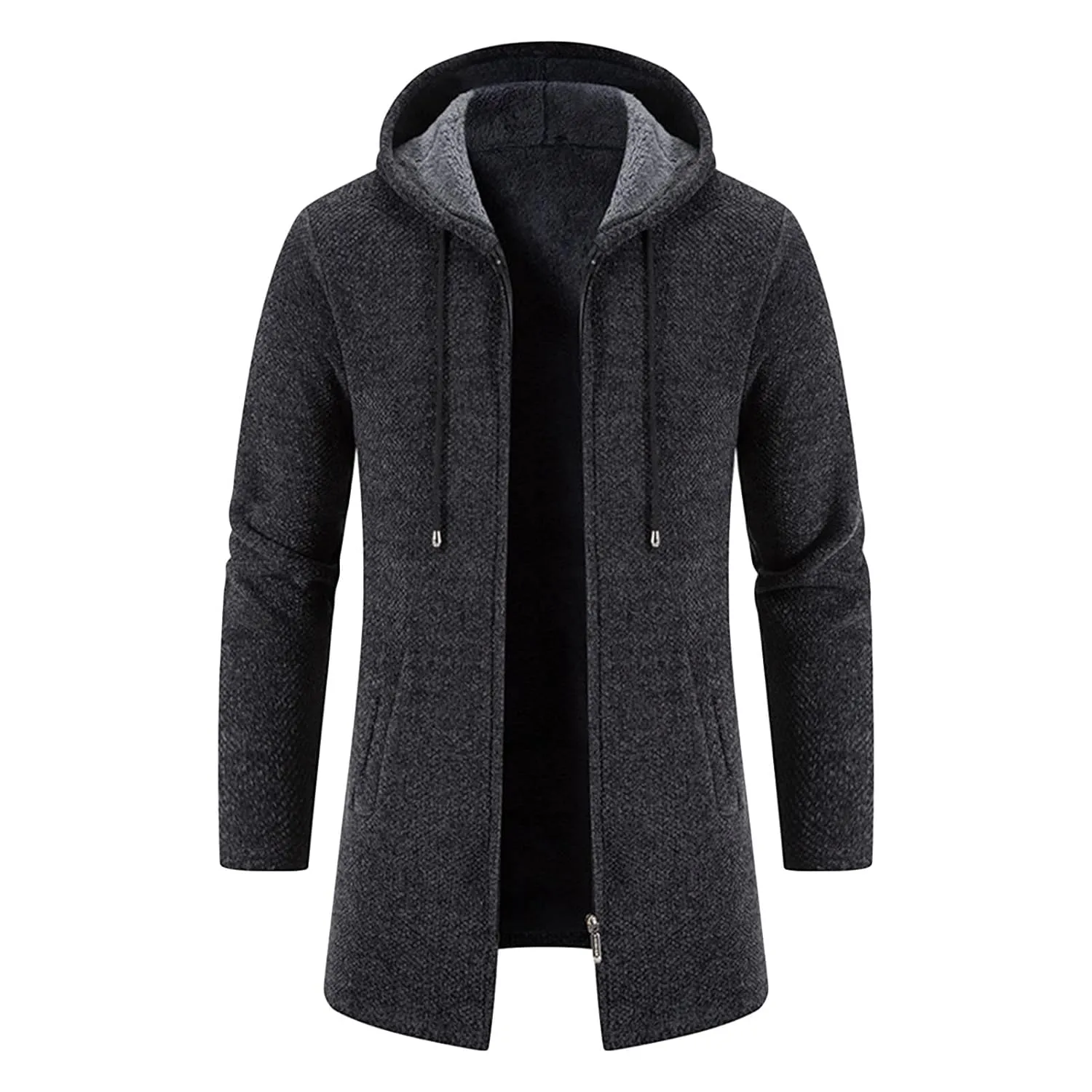 Mens Solid Knit Hooded Cardigan Full Zip Long Open Front Sweater Slim Fit Casual Lightweight Longline Cardigans (Dark Grey,4X-Large)