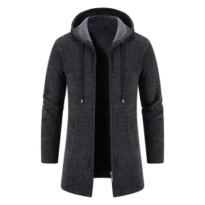 Mens Solid Knit Hooded Cardigan Full Zip Long Open Front Sweater Slim Fit Casual Lightweight Longline Cardigans (Dark Grey,4X-Large)