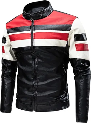 Men's Stand Collar Fleece Lined Bomber Faux Leather Jacket Motorcycle Leather Sherpa Jackets Casual Winter Warm Coat