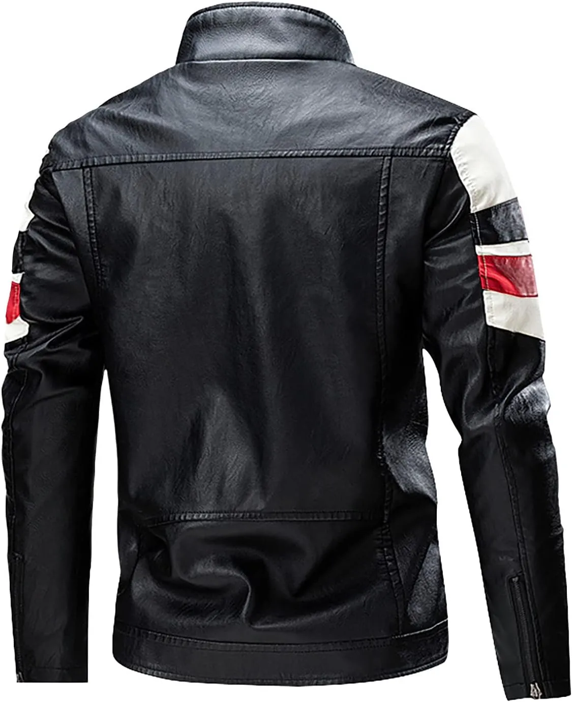 Men's Stand Collar Fleece Lined Bomber Faux Leather Jacket Motorcycle Leather Sherpa Jackets Casual Winter Warm Coat