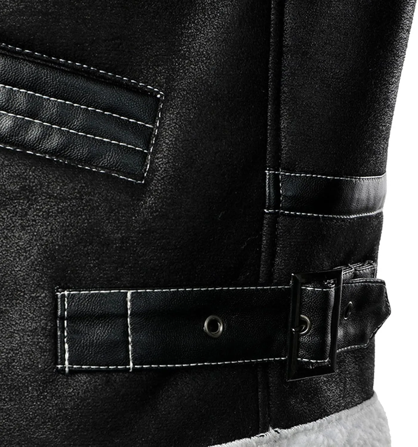 Mens Stand Collar Fleece Lined Bomber Faux Leather Jacket Motorcycle Vintage Sherpa Jackets Casual Thick Leather Coat