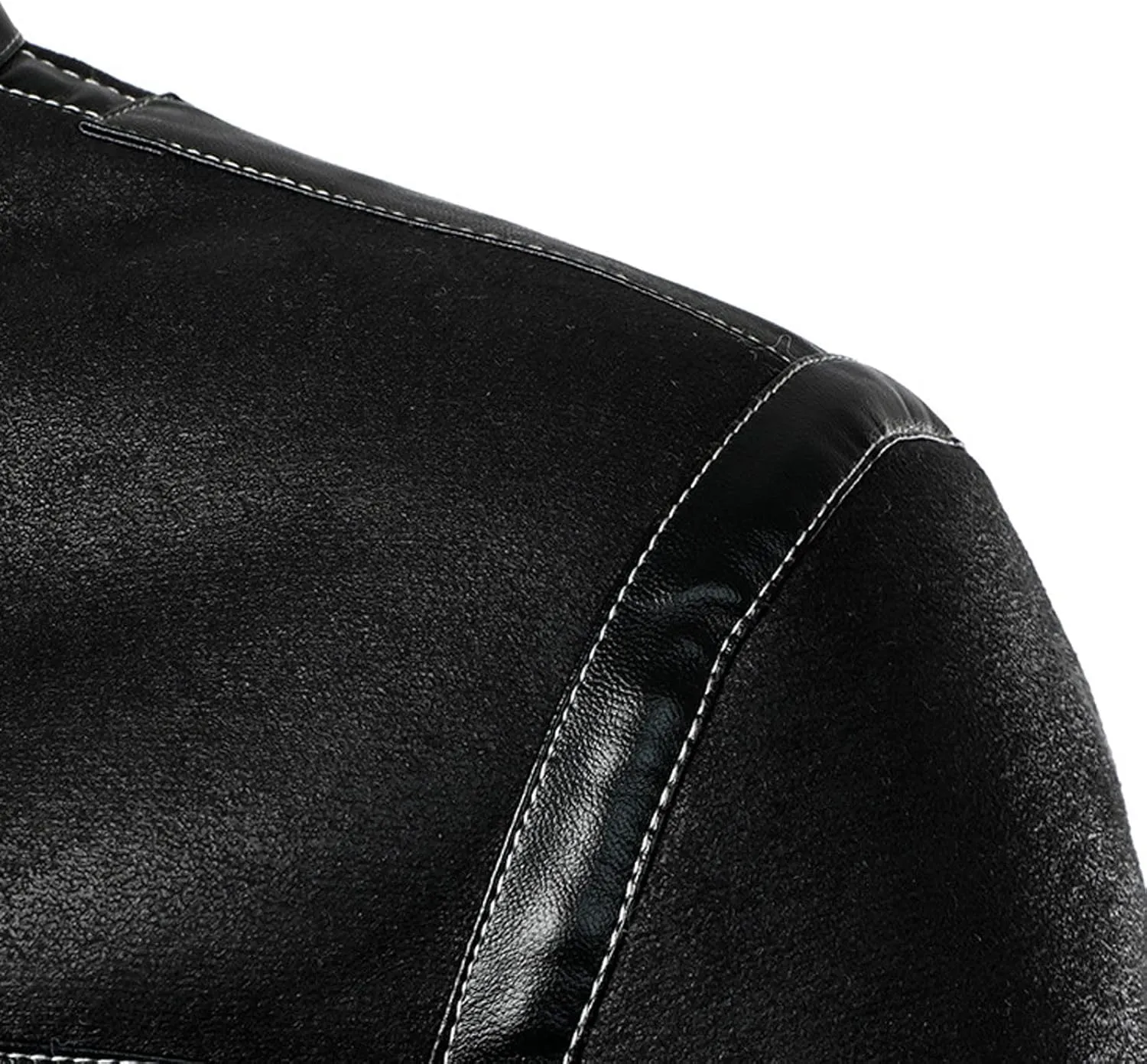 Mens Stand Collar Fleece Lined Bomber Faux Leather Jacket Motorcycle Vintage Sherpa Jackets Casual Thick Leather Coat