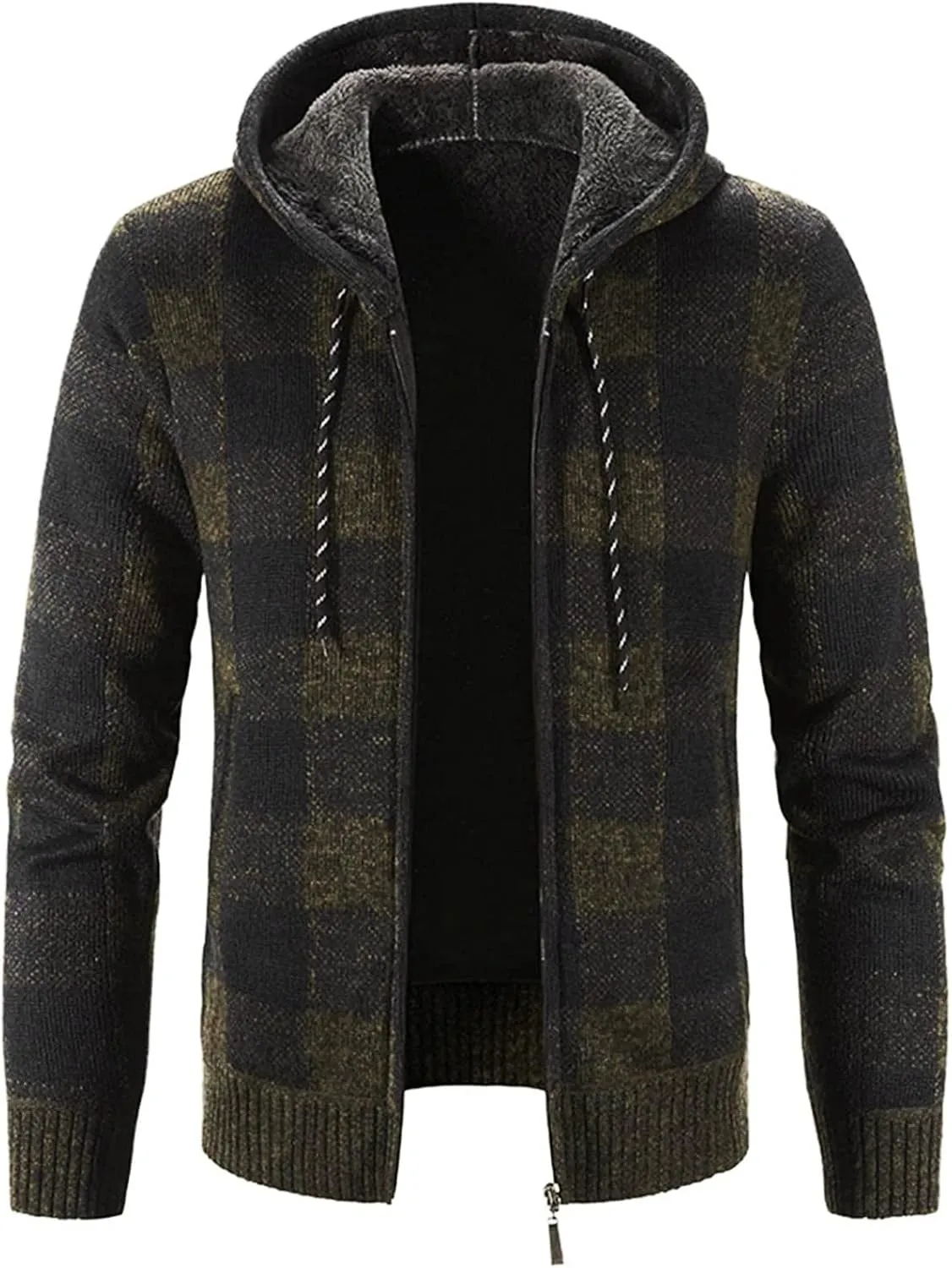 Mens Stand Collar Full Zip Cardigan Sweater Lightweight Slim Warm Open Front Vintage Geometric Sweaters