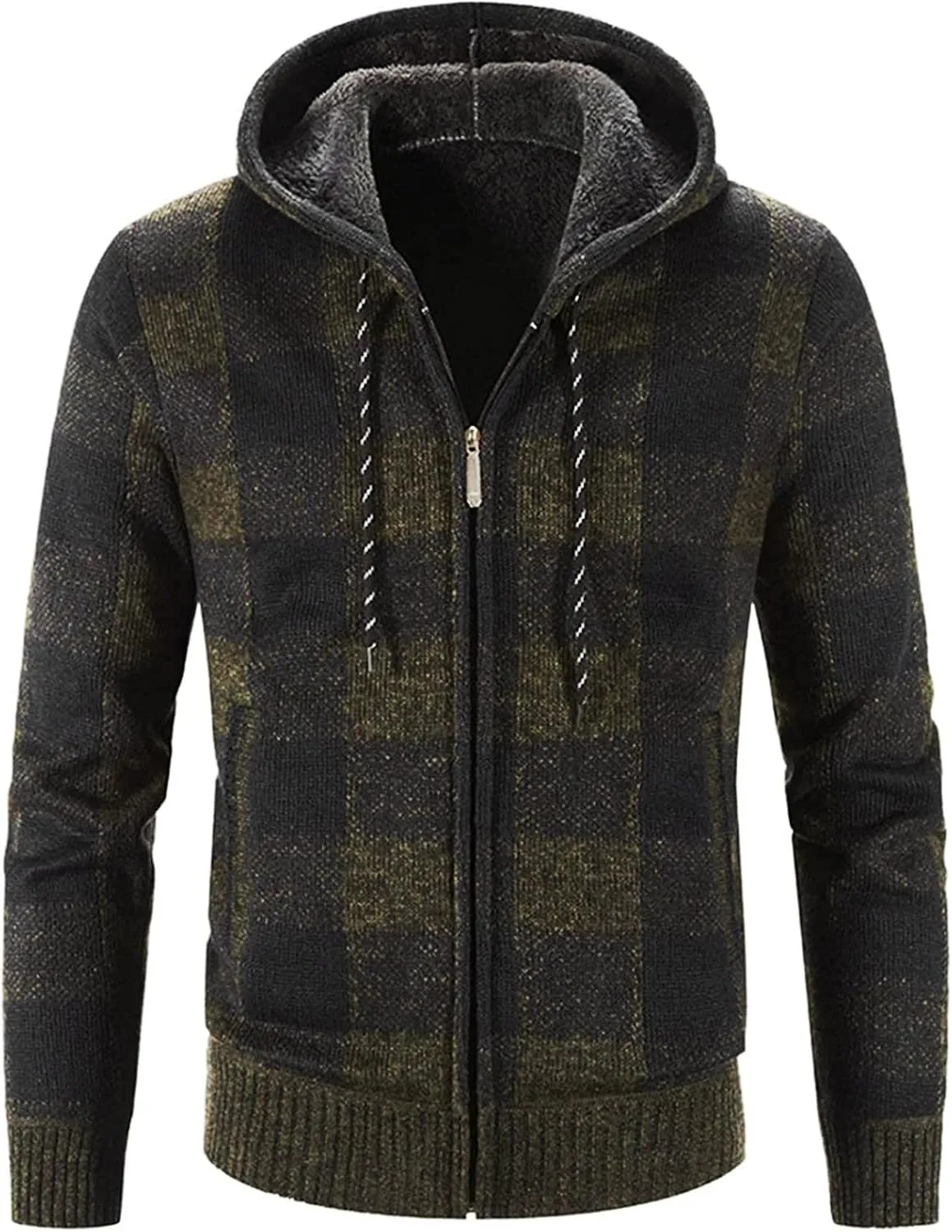 Mens Stand Collar Full Zip Cardigan Sweater Lightweight Slim Warm Open Front Vintage Geometric Sweaters