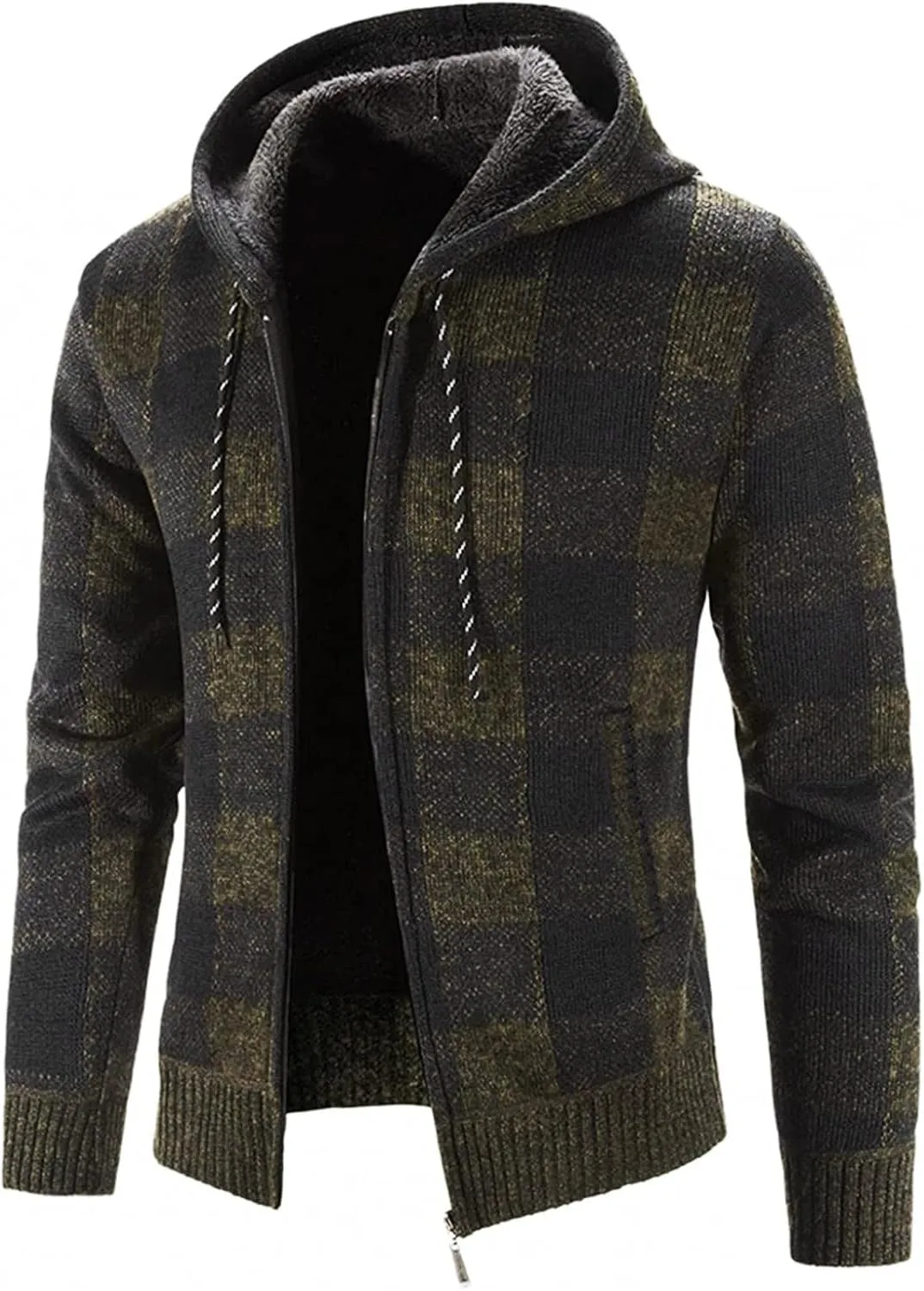 Mens Stand Collar Full Zip Cardigan Sweater Lightweight Slim Warm Open Front Vintage Geometric Sweaters