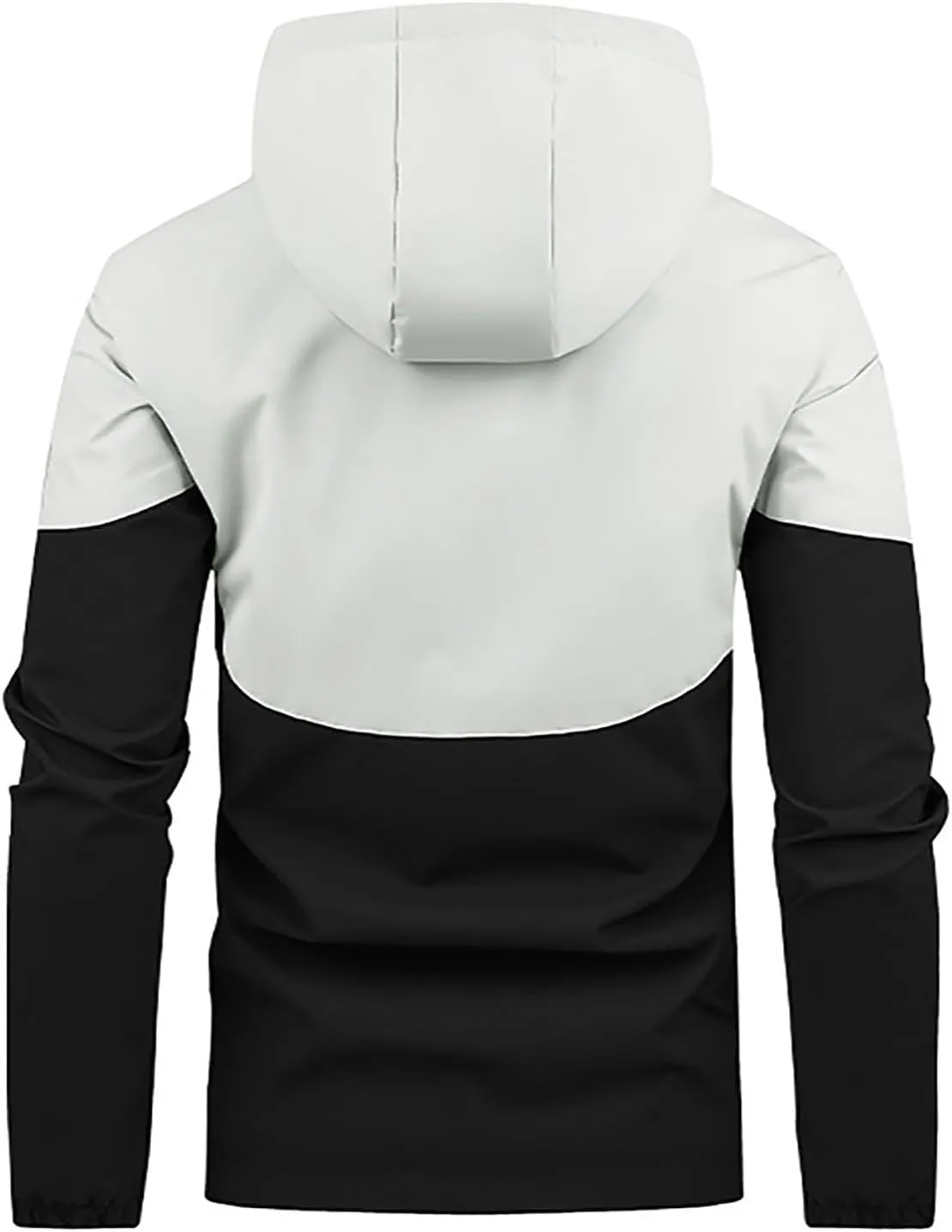 Men's Stand Collar Hooded Jacket Full Zip Colorblock Long Sleeve Coat Fashion Slim Fit Jacket Outerwear with Pocket