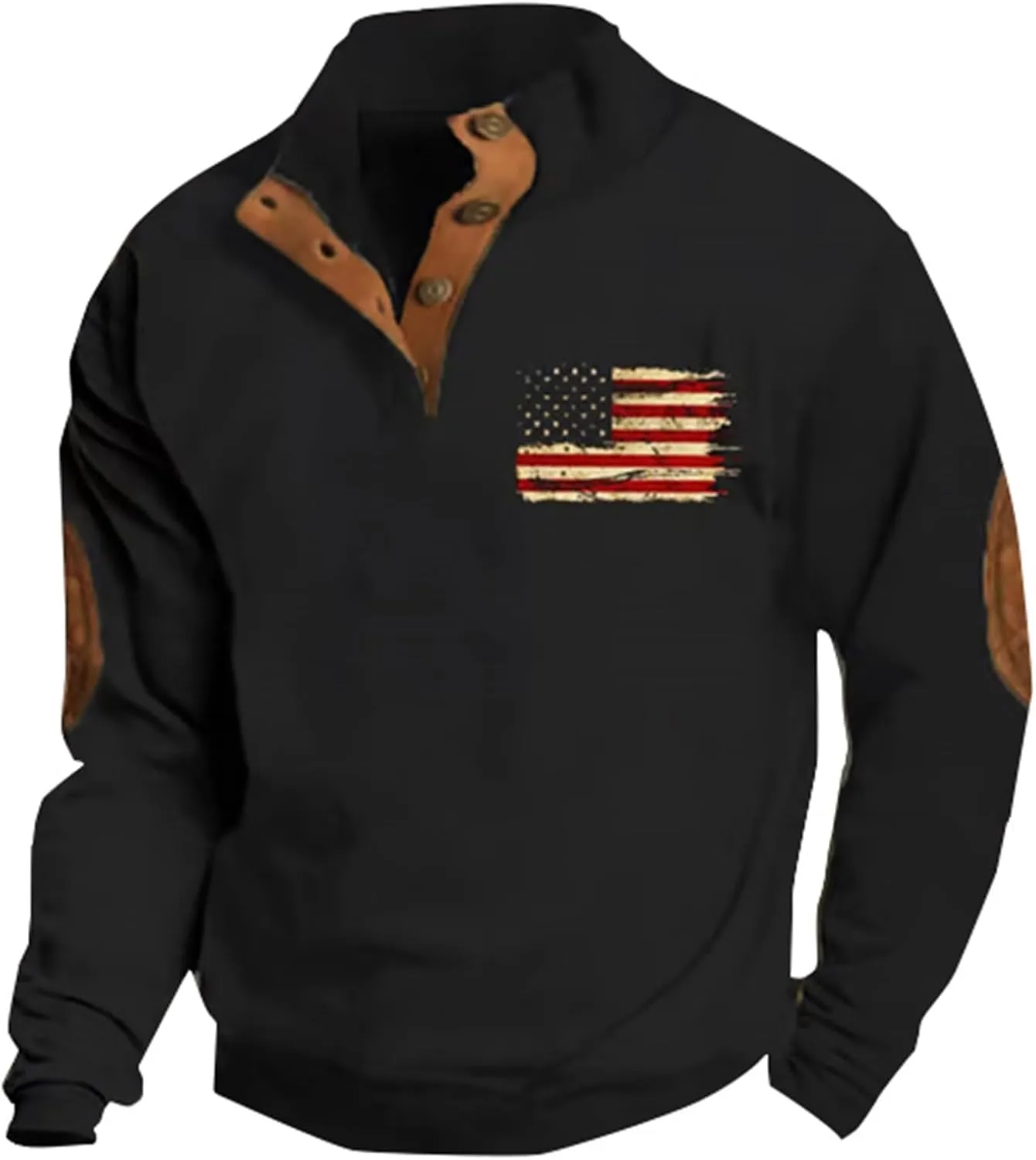 Men'S Sweatshirt God Bless The Usa American Flag Vintage Graphic Sweatshirts Stand Collar Patchwork Pullover