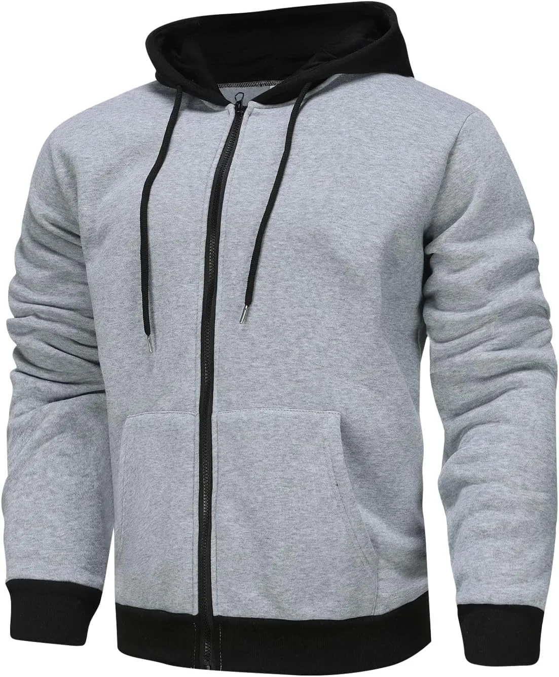 Mens Sweatshirts Hoodies Fashion Full Zip Hooded Stylish Zip Up Jacket Big And Tall Long Sleeve Coat With Pockets