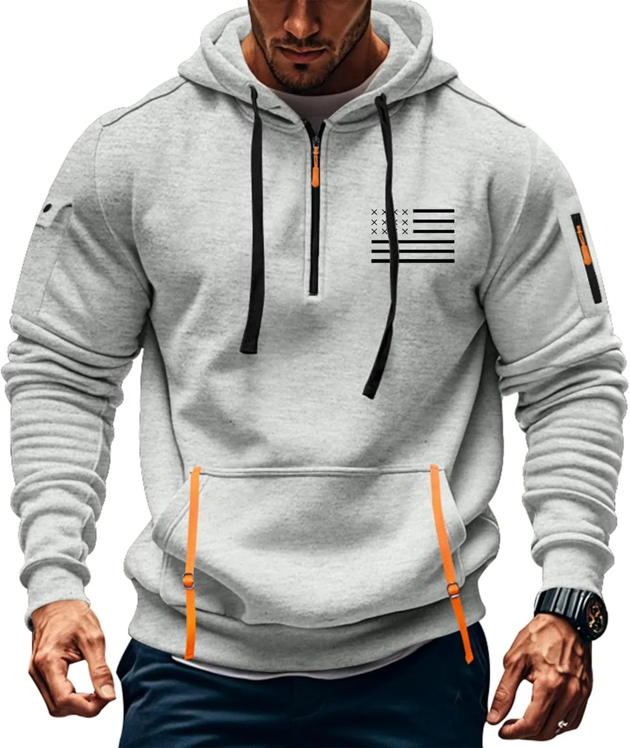 Men's Tactical Hoodies Oversized 1/4 Zip Pullover Sweatshirts with Zipper Arm Pocket Big and Tall Outfits 5XL