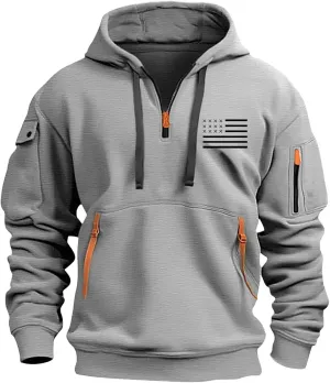 Men's Tactical Hoodies Oversized 1/4 Zip Pullover Sweatshirts with Zipper Arm Pocket Big and Tall Outfits 5XL